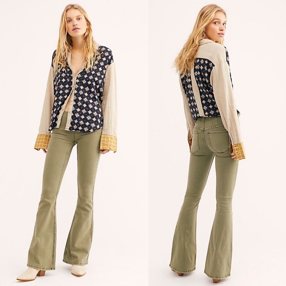 Free People Jeans Olive Green Corduroy Flare Poshmark
